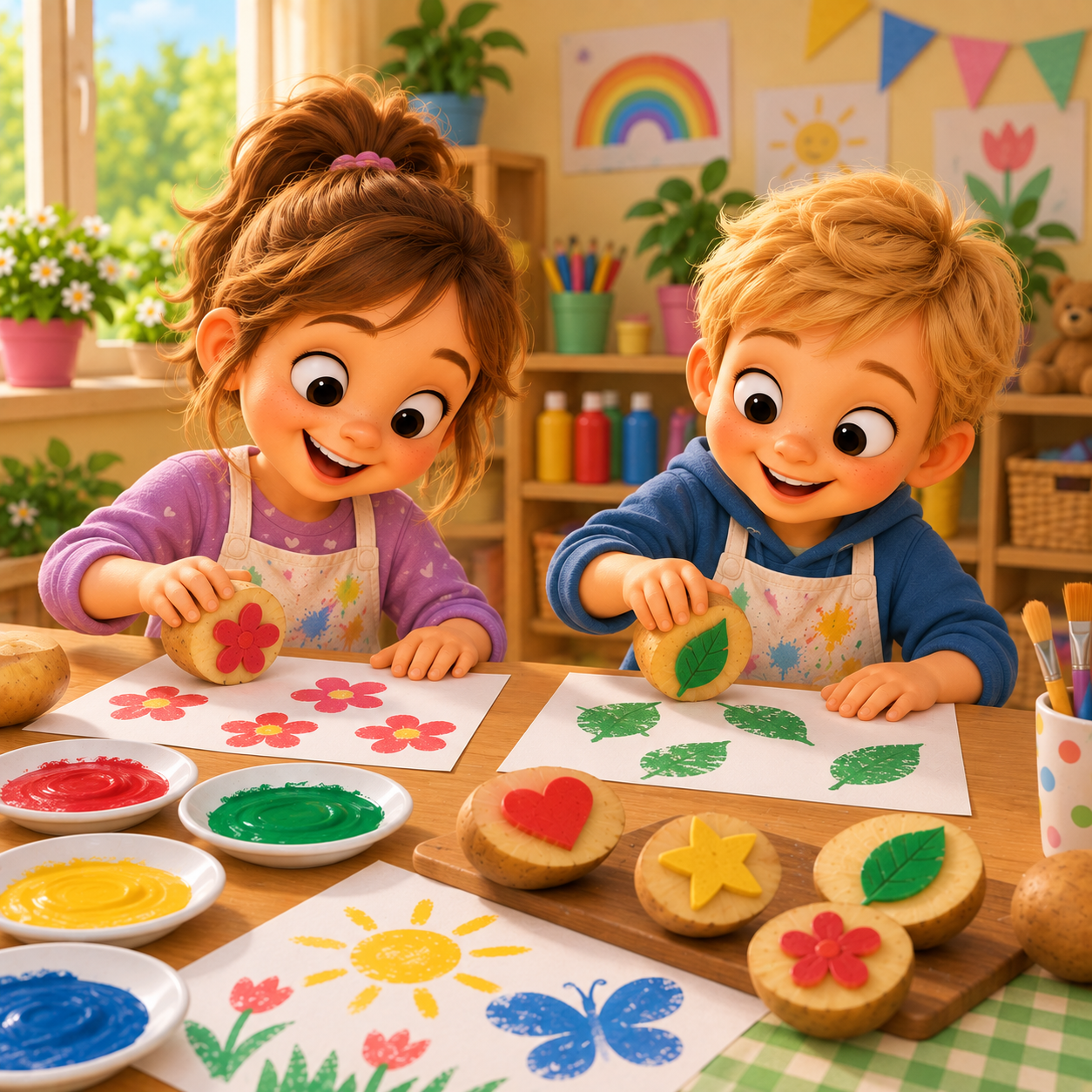 Kartoffeldruck für Kinder – Feinmotorik kreativ fördern